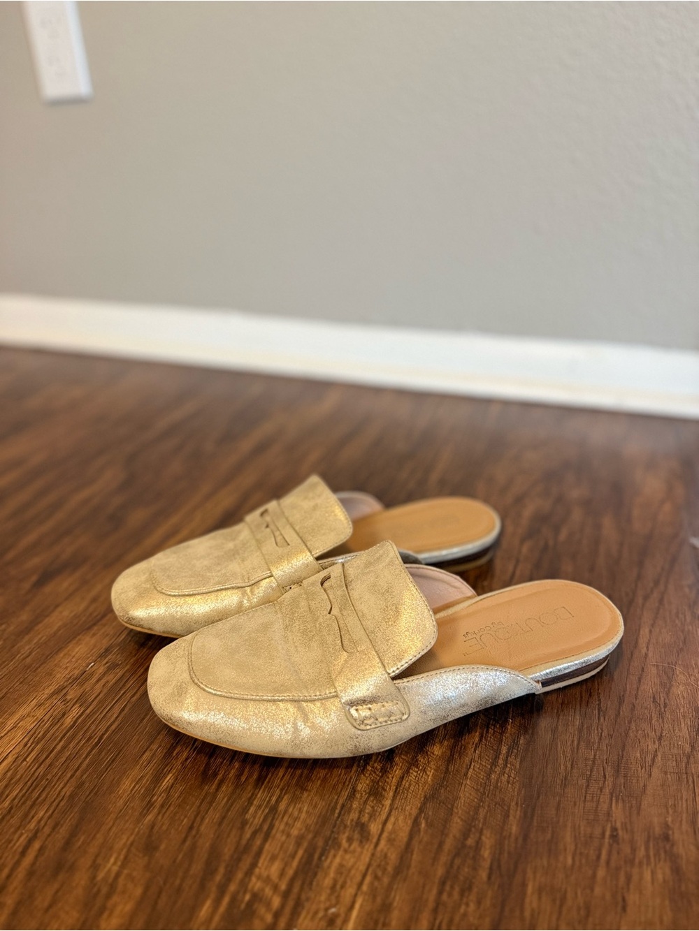Gold Leather Slip-On Mule Loafers for Women